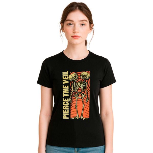Playeras Pierce the Veil Black Conjoined Skeleton Mujer