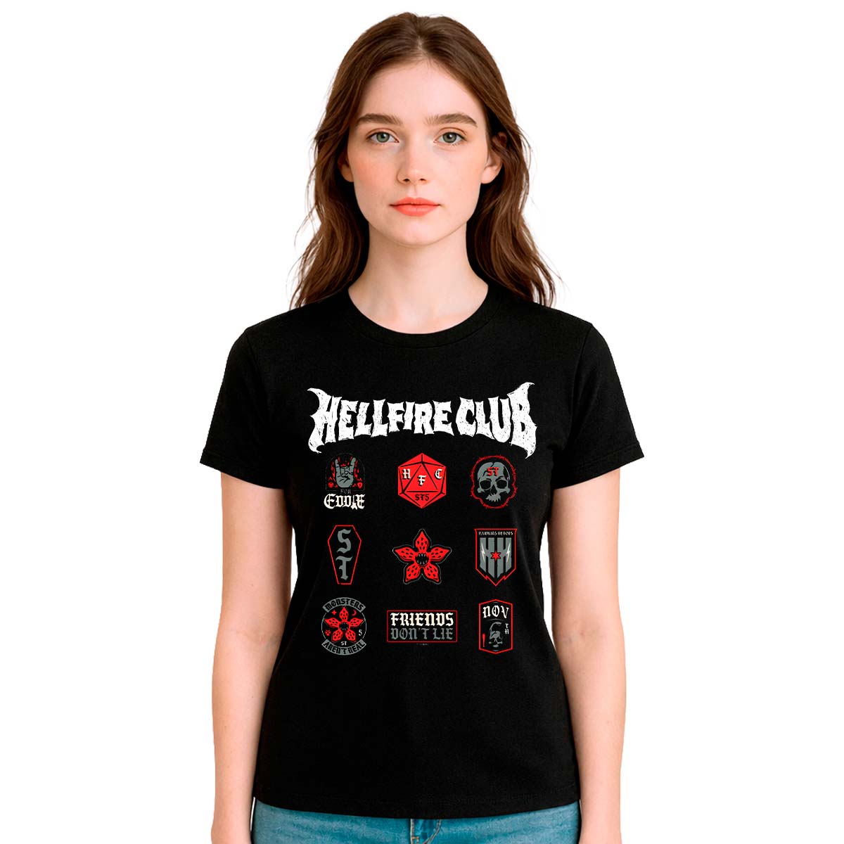 Playera Stranger Things Hellfire Club Logos Mujer