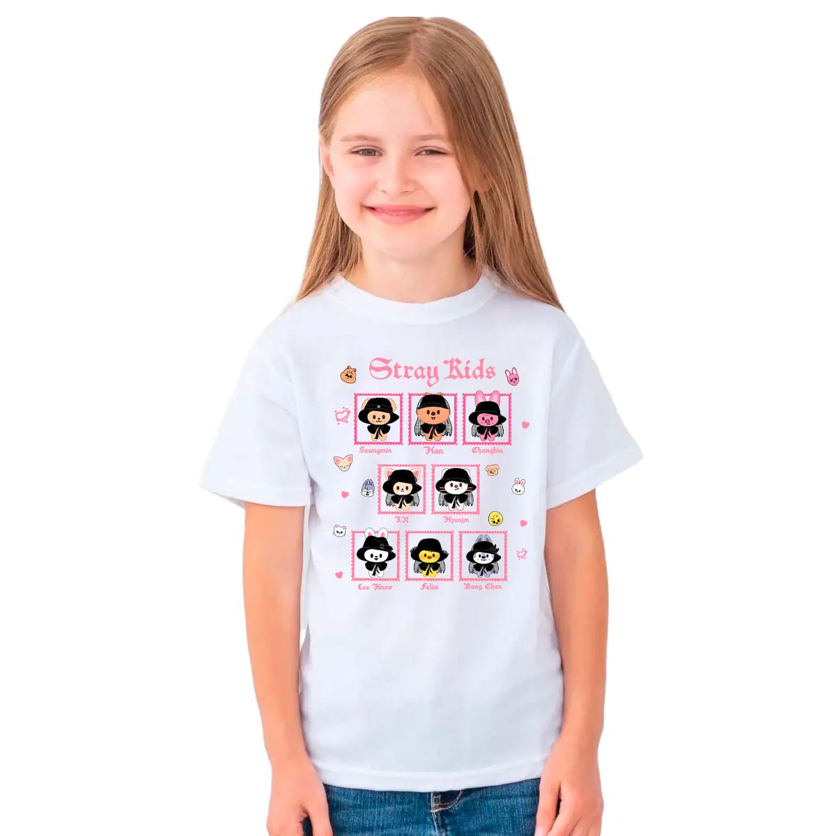 Playera Stray Kids Cuadros Rosa Niña